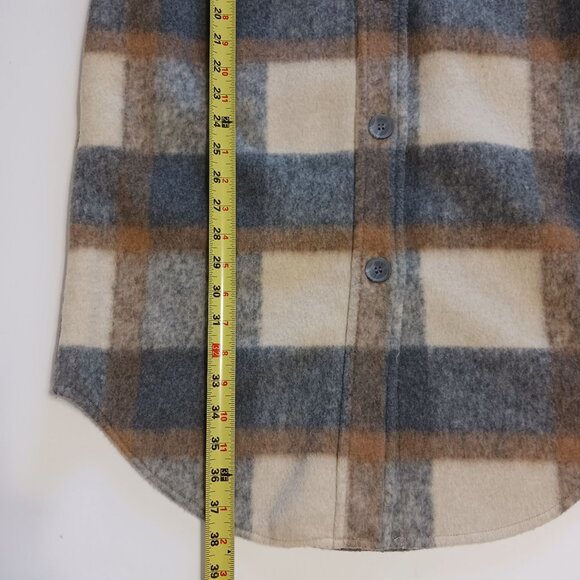 Joie Plaid Shacket Size Small Longline Gray Cream Tan Scandinavian Scandi Girl - Picture 9 of 9